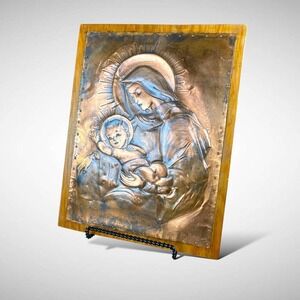 Hammered Copper Art Madonna and Child Religious Home Decor Vintage 70s?